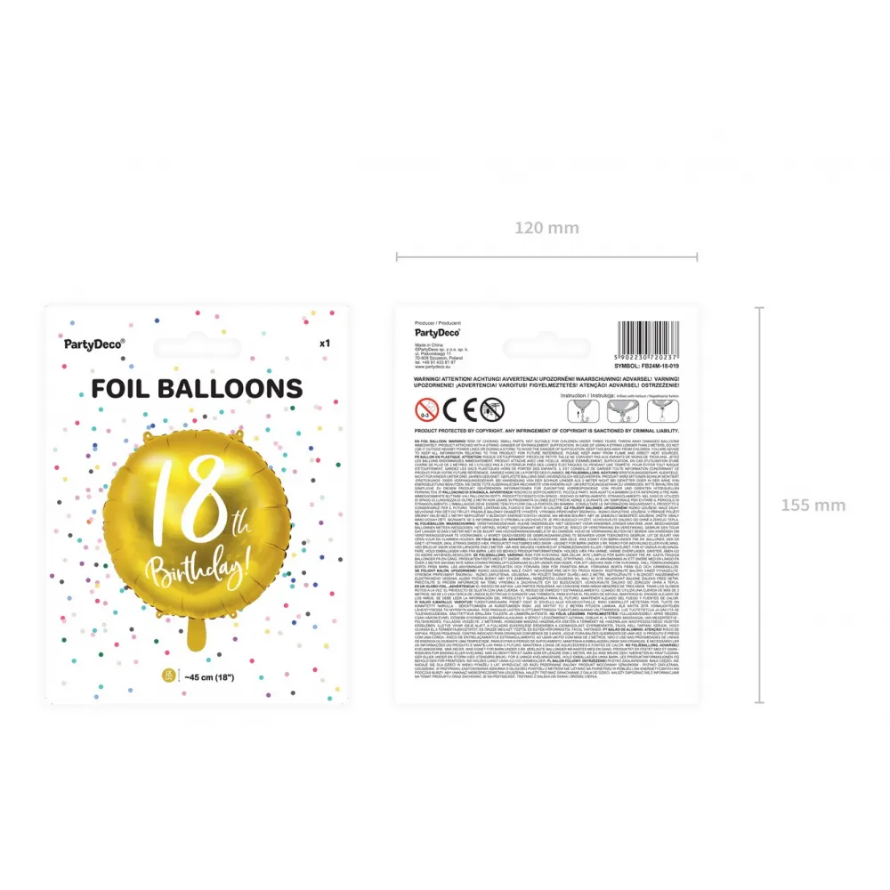 Balon Folie Gold Happy 18th Birthday 43cm