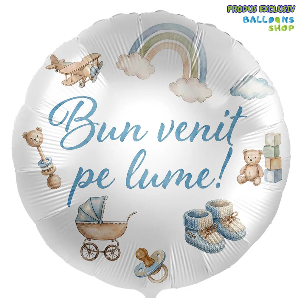Balon Folie Bun venit pe lume! Baietel 43cm