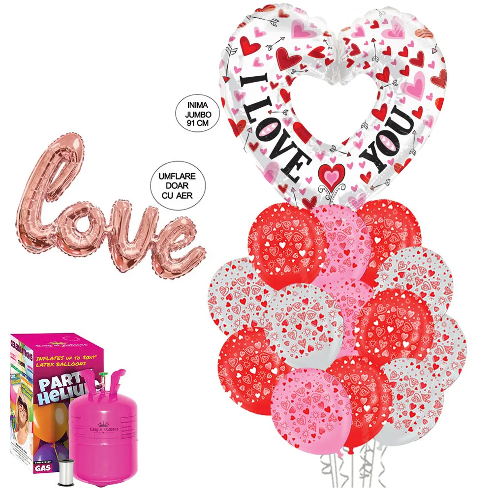 Pachet Baloane Valentine's Day (cu butelie mare)