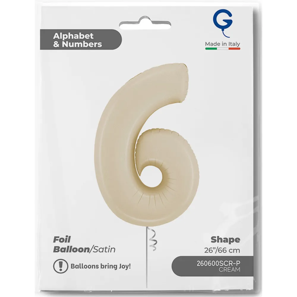 Balon Folie Cifra 6 Satin Cream 66cm
