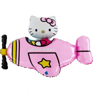 Balon Folie Figurina Hello Kitty Avion Roz 76cm