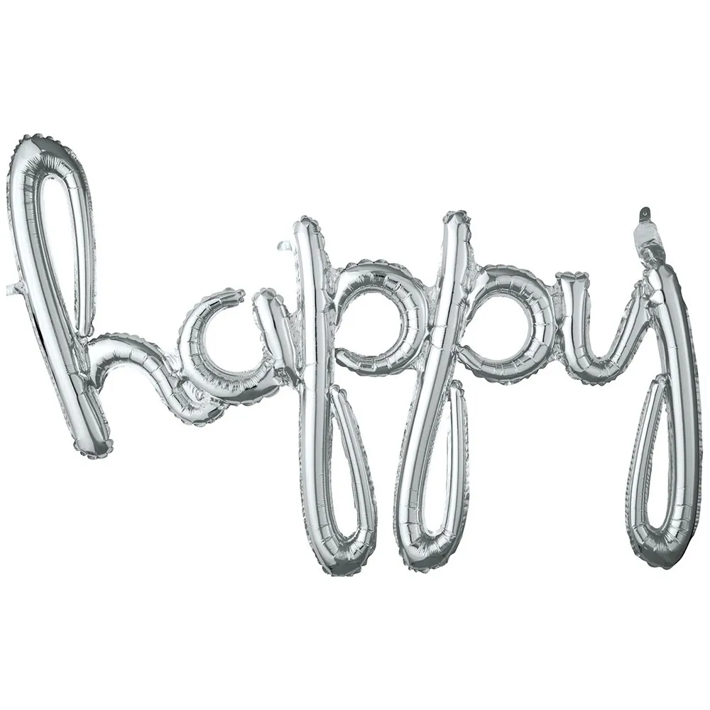 Balon Folie scris de mana Happy argintiu 99x68cm AMS 37656 11