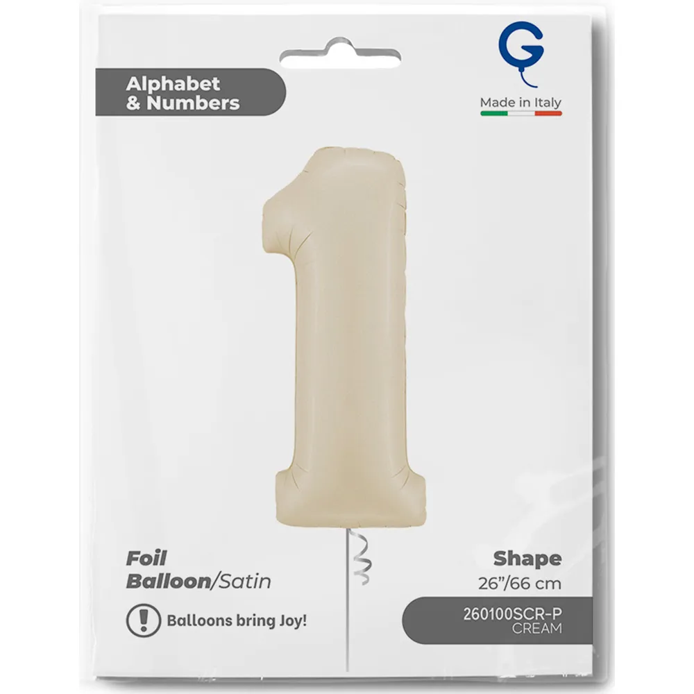 Balon Folie Cifra 1 Satin Cream 66cm