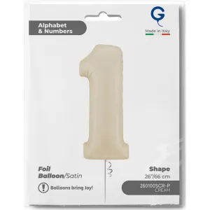 Balon Folie Cifra 1 Satin Cream 66cm