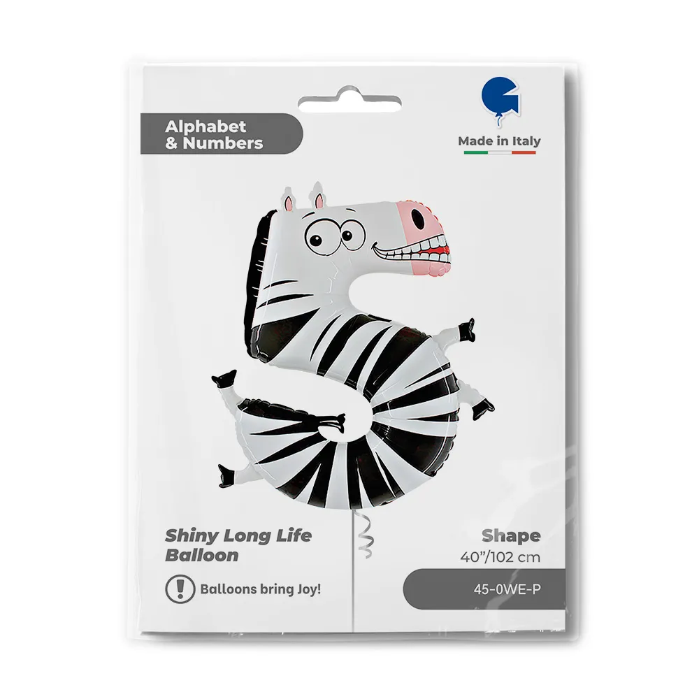 Balon Folie JUMBO Animaloons CIFRA 5 Zebra 102 cm Grabo