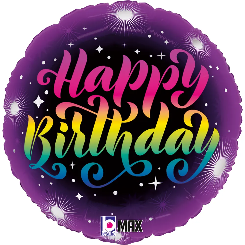Balon Folie Rotund Neon Happy B-day 46cm