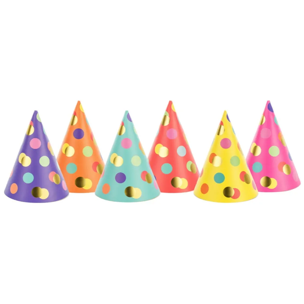 Set 6 Coifuri Petrecere Colorate cu Buline Aurii CPP25