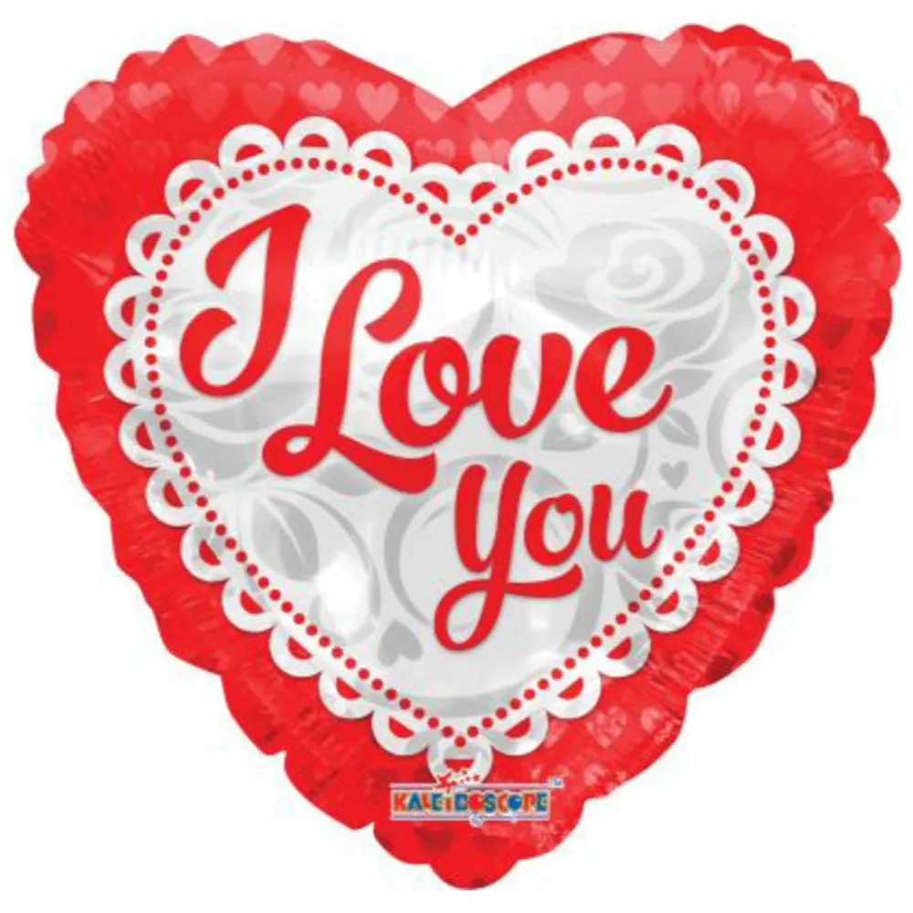 Balon folie inima I Love You rosu cu alb 45cm 15200