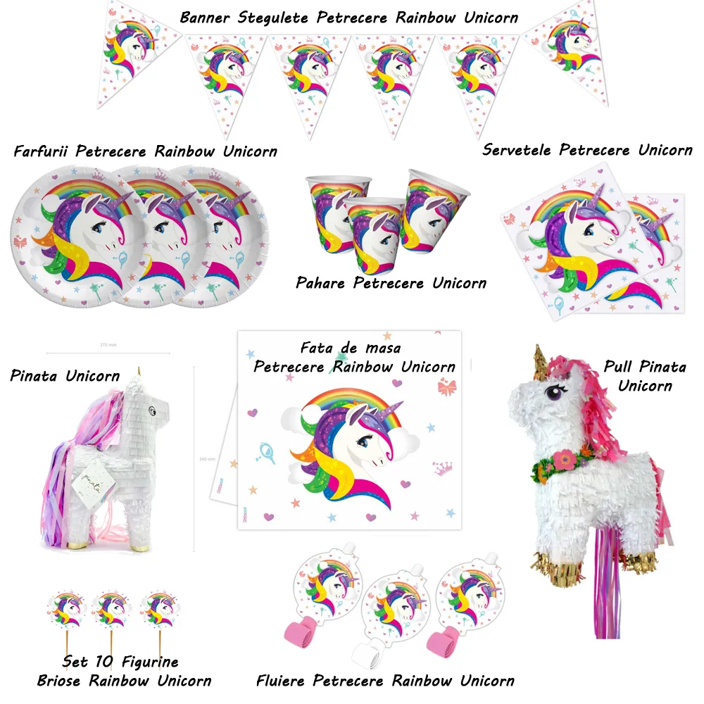 Set 16 Servetele Petrecere cu print Rainbow Unicorn UN6197