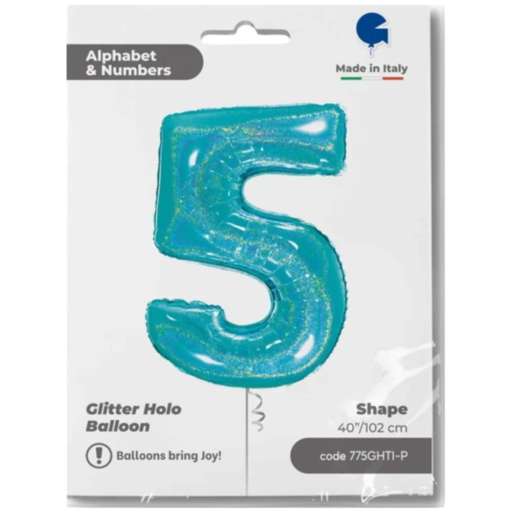 Balon Folie Jumbo CIFRA 5 Tiffany Glitter 102 cm Grabo