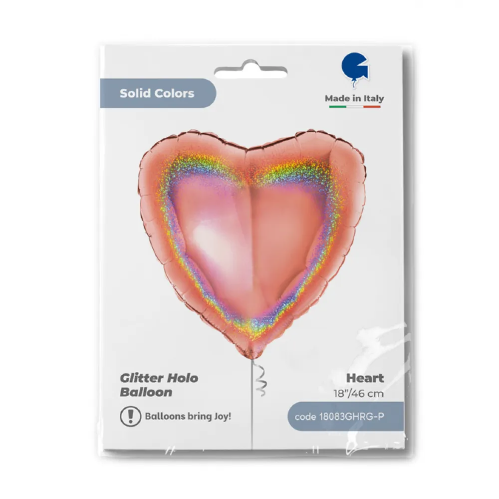 Balon Folie Inima Rose Gold Holografica 46 cm Grabo