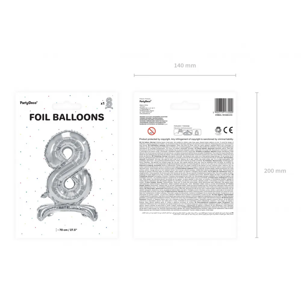 Balon Folie Cifra 8 umflare aer Argintiu 70cm