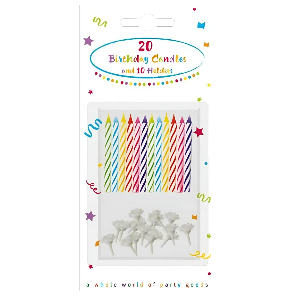 Set 20 Lumanari cu suport Multicolore 6cm