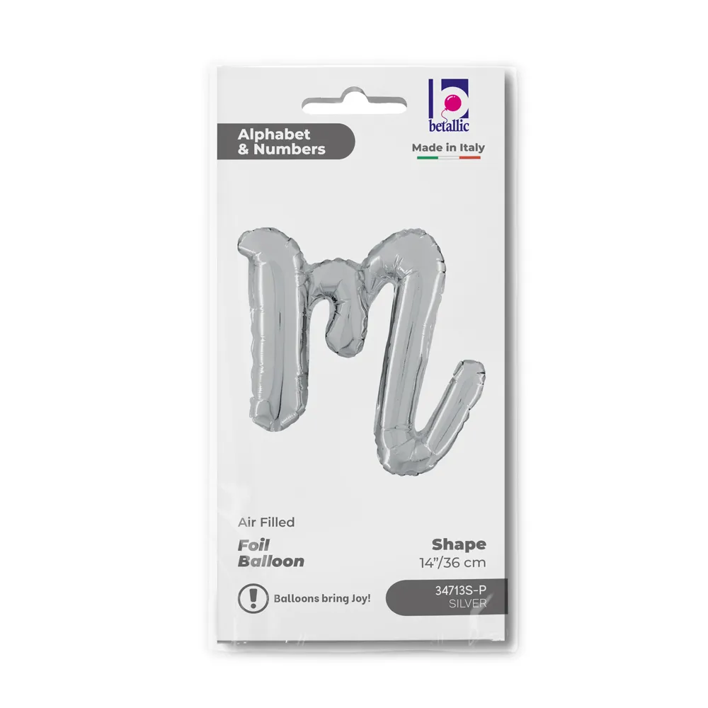 Balon Folie LITERA (AER) SCRIPT M Argintiu 35 cm Grabo