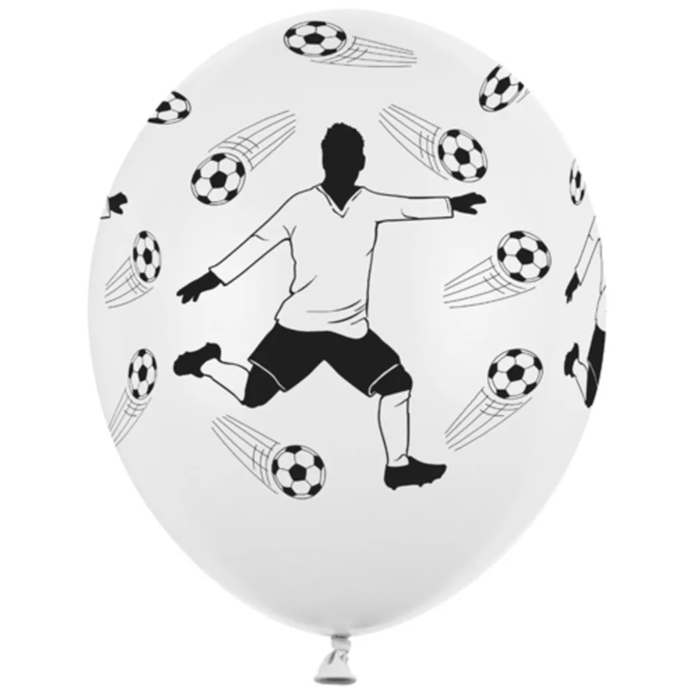 Set 10 Baloane Latex cu print Jucator Fotbal alb 30 cm