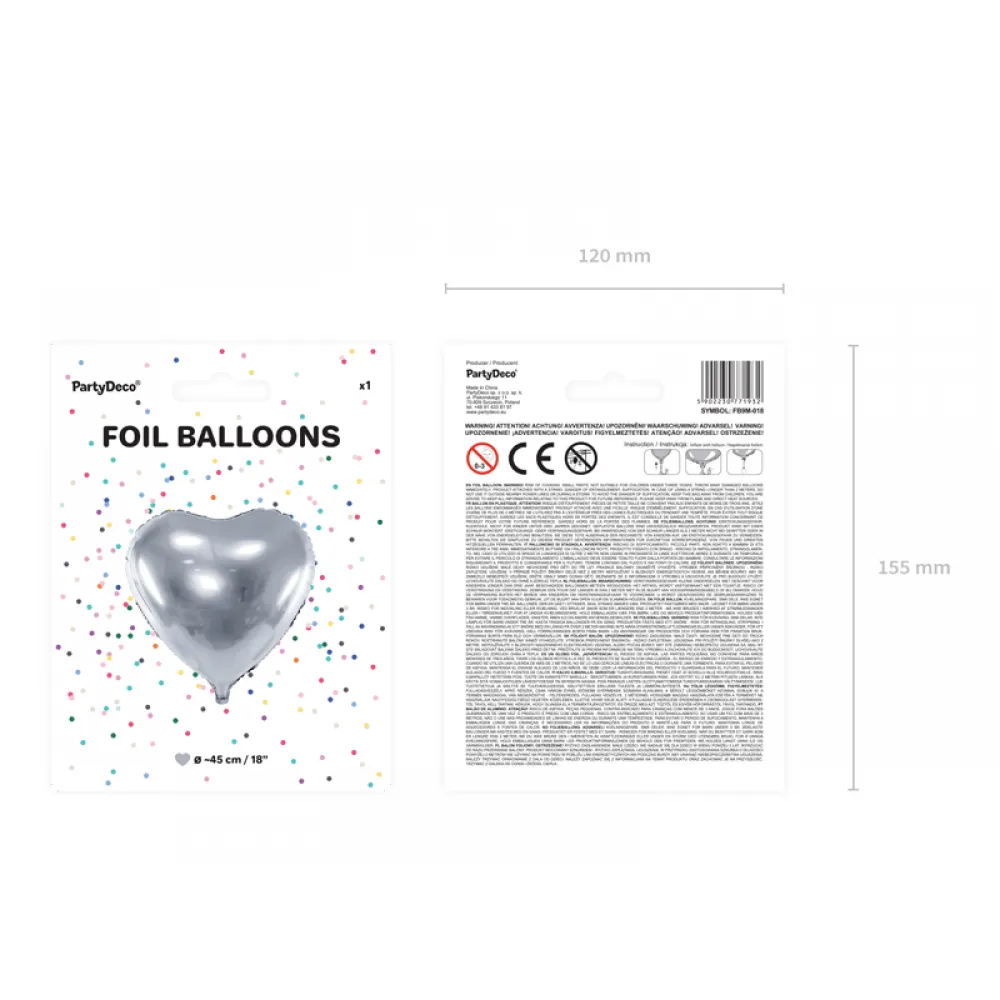 Balon folie Inima Argintie 45cm