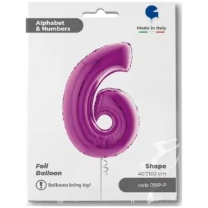 Balon Folie JUMBO CIFRA 6 MOV 102 cm Grabo