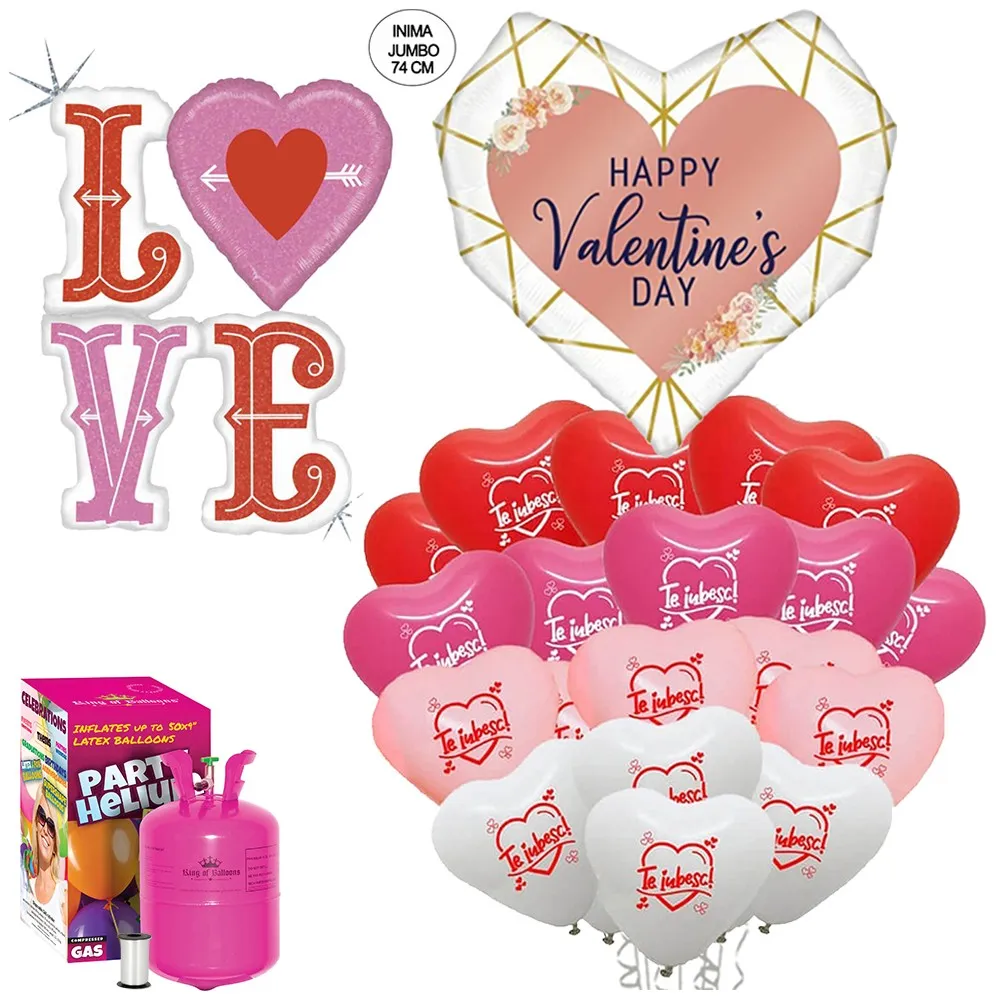 Pachet Baloane Valentine's Day (cu butelie mare)