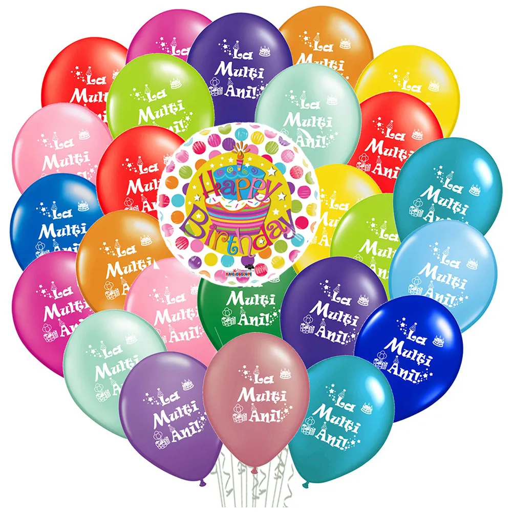 Set 26 Baloane Latex Multicolor 26cm Personalizare La multi ani! G90.LMA