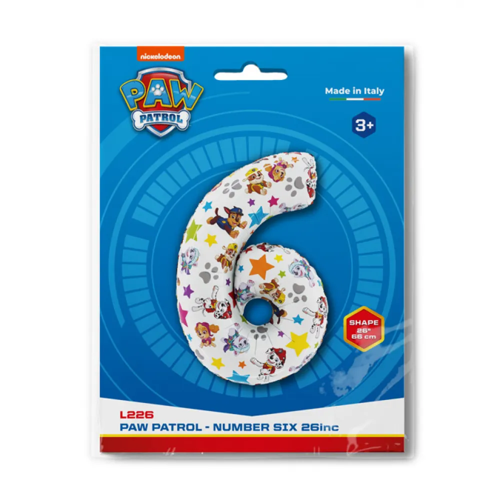 Balon Folie CIFRA 6 Patrula Catelusilor 66cm