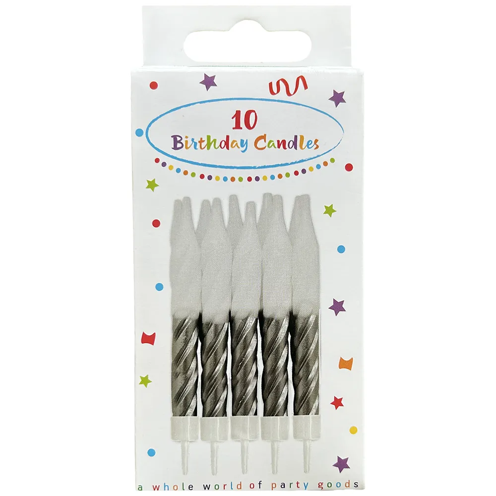 Set 10 Lumanari cu suport Swirly Alb-Argintiu 7.5cm