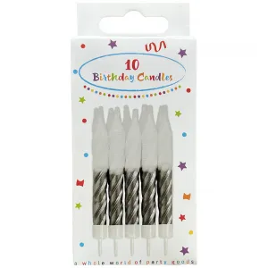 Set 10 Lumanari cu suport Swirly Alb-Argintiu 7.5cm