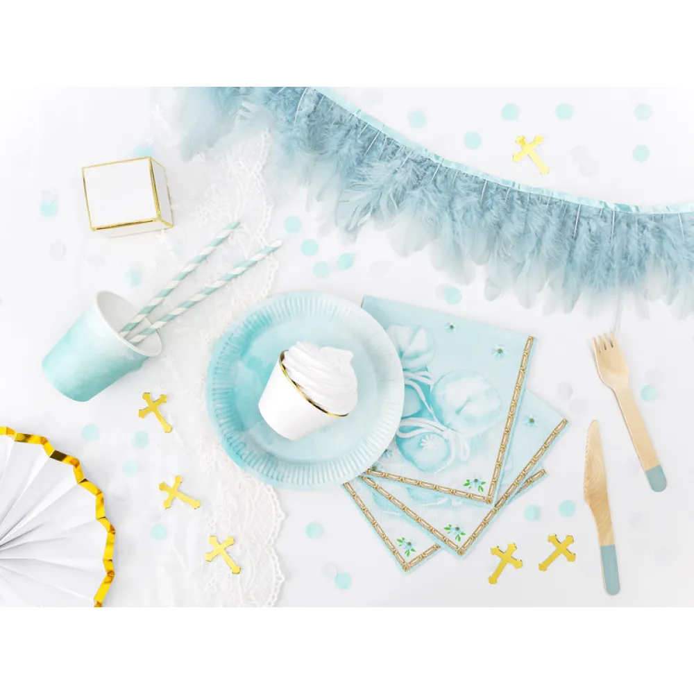 Set 18 Tacamuri lemn bleu deschis 16 cm