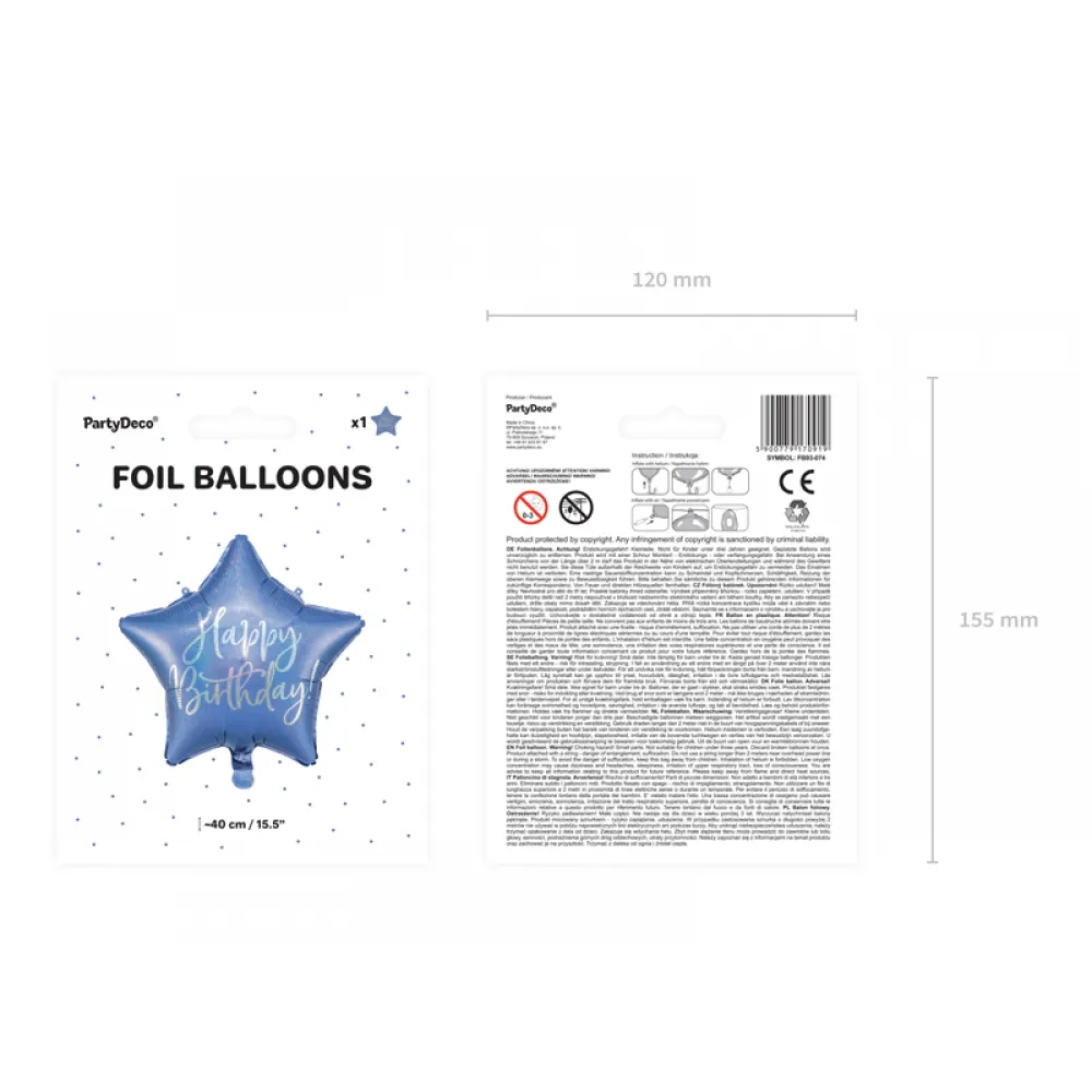 Balon Folie Happy Birthday Steluta Navy 43cm