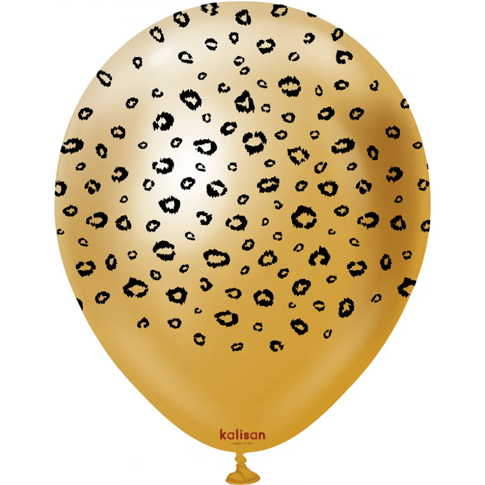 Baloane latex 30cm Safari Leopard - Mirror Gold Print Colour - Black