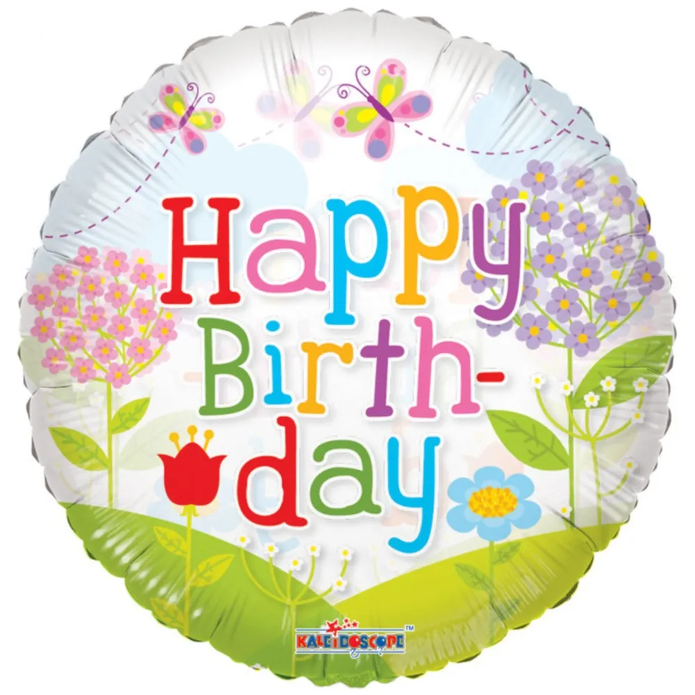 Balon folie Happy Birthday cu floricele 19464