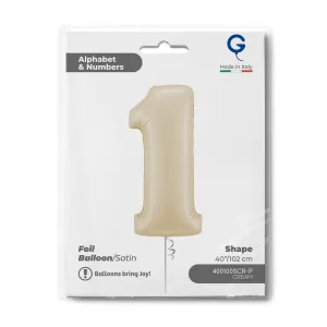 Balon Folie Cifra 1 Satin Cream 102cm