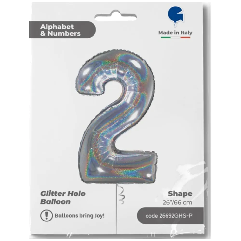 Balon Folie CIFRA 2 Holographic Glitter 66 cm Grabo