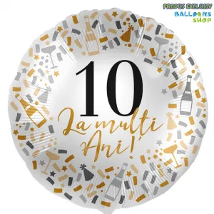 Balon Folie La multi ani! Cifra 10 Confetti Auriu 43cm