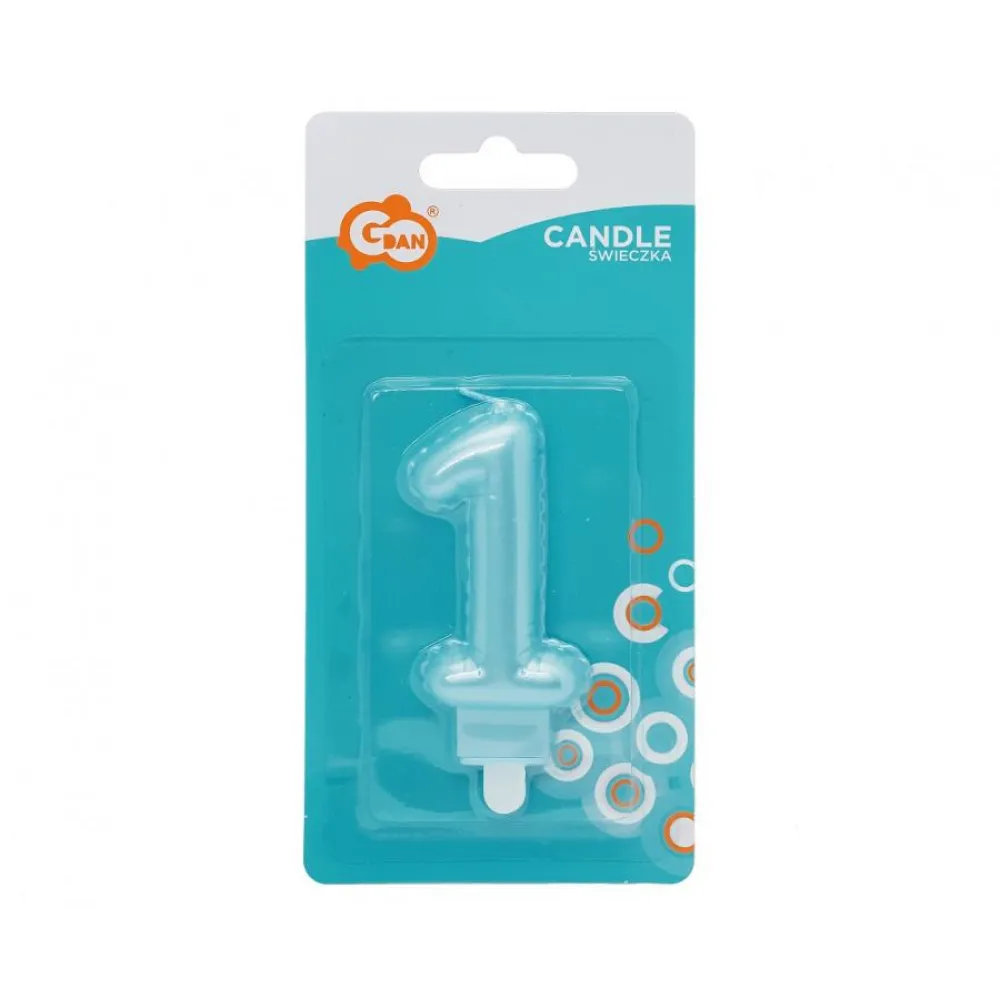 Lumanare Tort Cifra 1 Light Blue 7cm