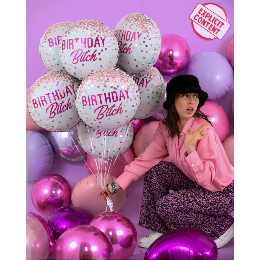 Balon Folie Rotund Birthday Bitch Holografic Confetti 46 cm GRABO - G78037RH