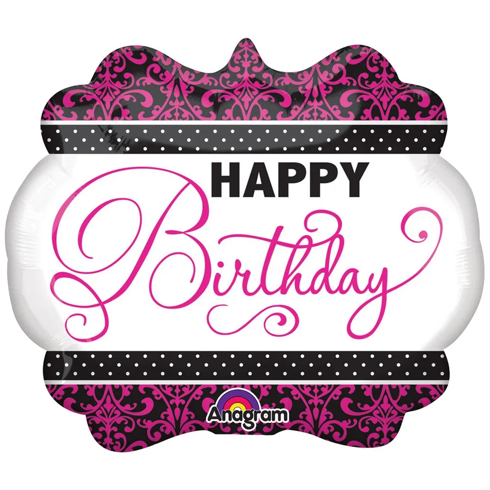 Balon Folie Figurina Roz/Negru/Alb Happy Birthday 63x55cm AMS 30930 01