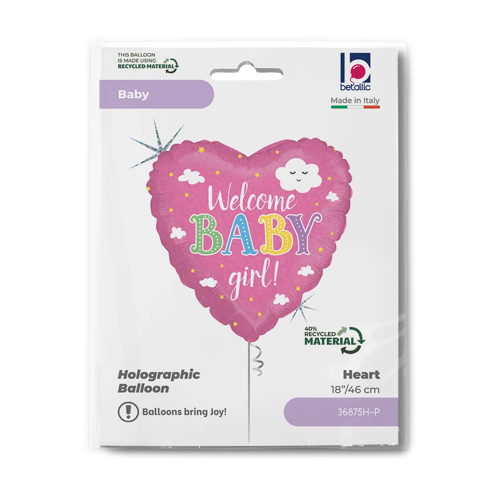 Balon Folie Inima Welcome Baby Girl 46cm