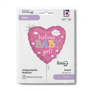 Balon Folie Inima Welcome Baby Girl 46cm