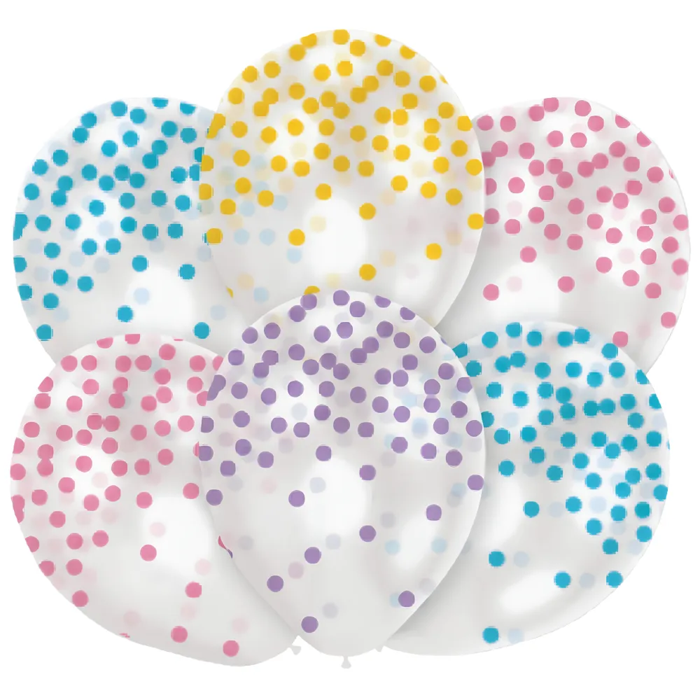Set 6 Baloane Latex 27.5cm Print Allover Confetti Amscan 9901847