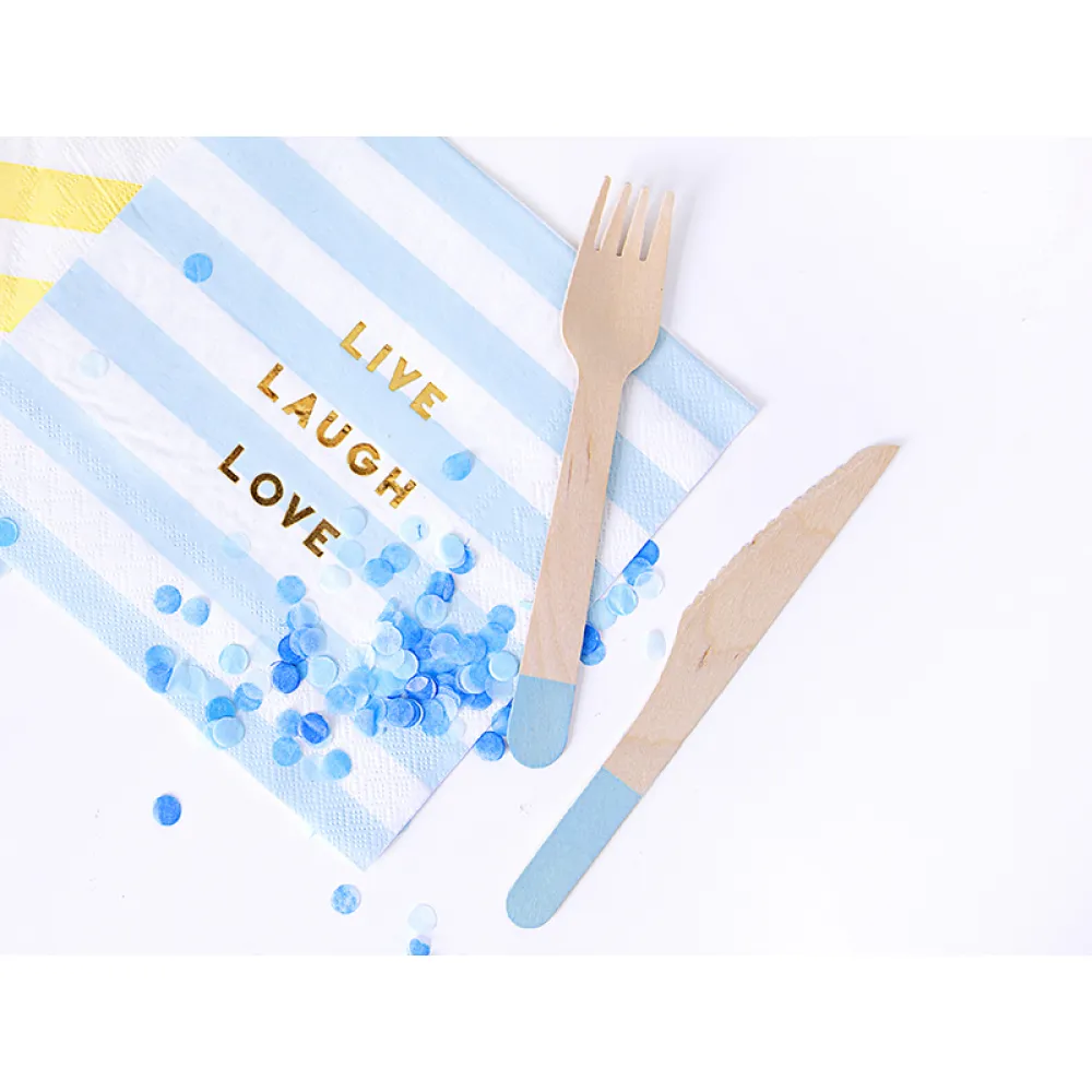 Set 18 Tacamuri lemn bleu deschis 16 cm