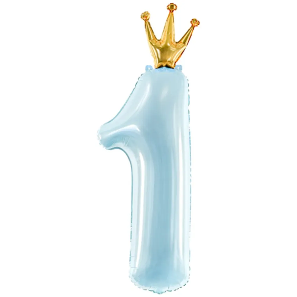 Balon folie Figurina Cifra 1 Bleu Deschis cu Coronita