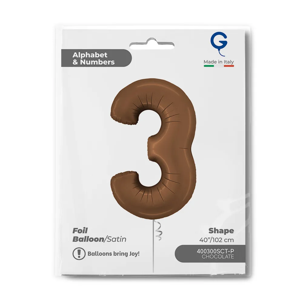 Balon Folie Cifra 3 Satin Chocolate 102cm