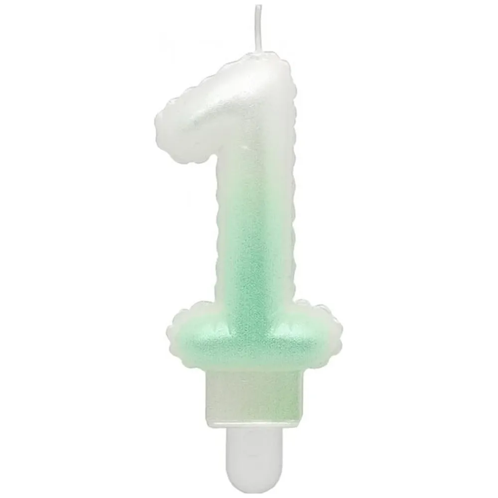 Lumanare Tort Cifra 1 Ombre Alb - Verde 7cm