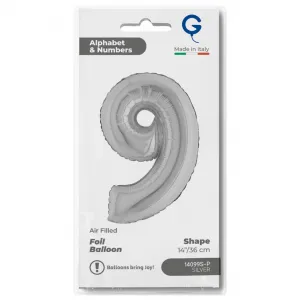 Balon Folie Cifra 9 Argintiu 36cm