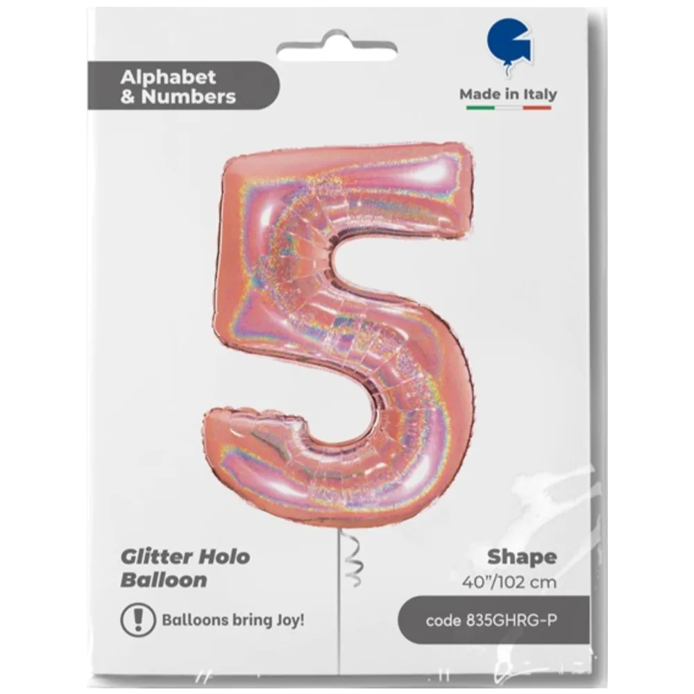 Balon Folie Jumbo CIFRA 5 Rose Gold Glitter 102 cm Grabo