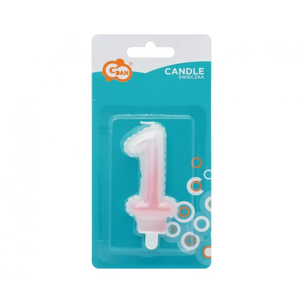 Lumanare Tort Cifra 1 Ombre Alb - Roz 7cm