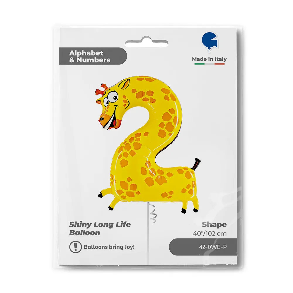 Balon Folie JUMBO Animaloons CIFRA 2 Girafa 102 cm Grabo