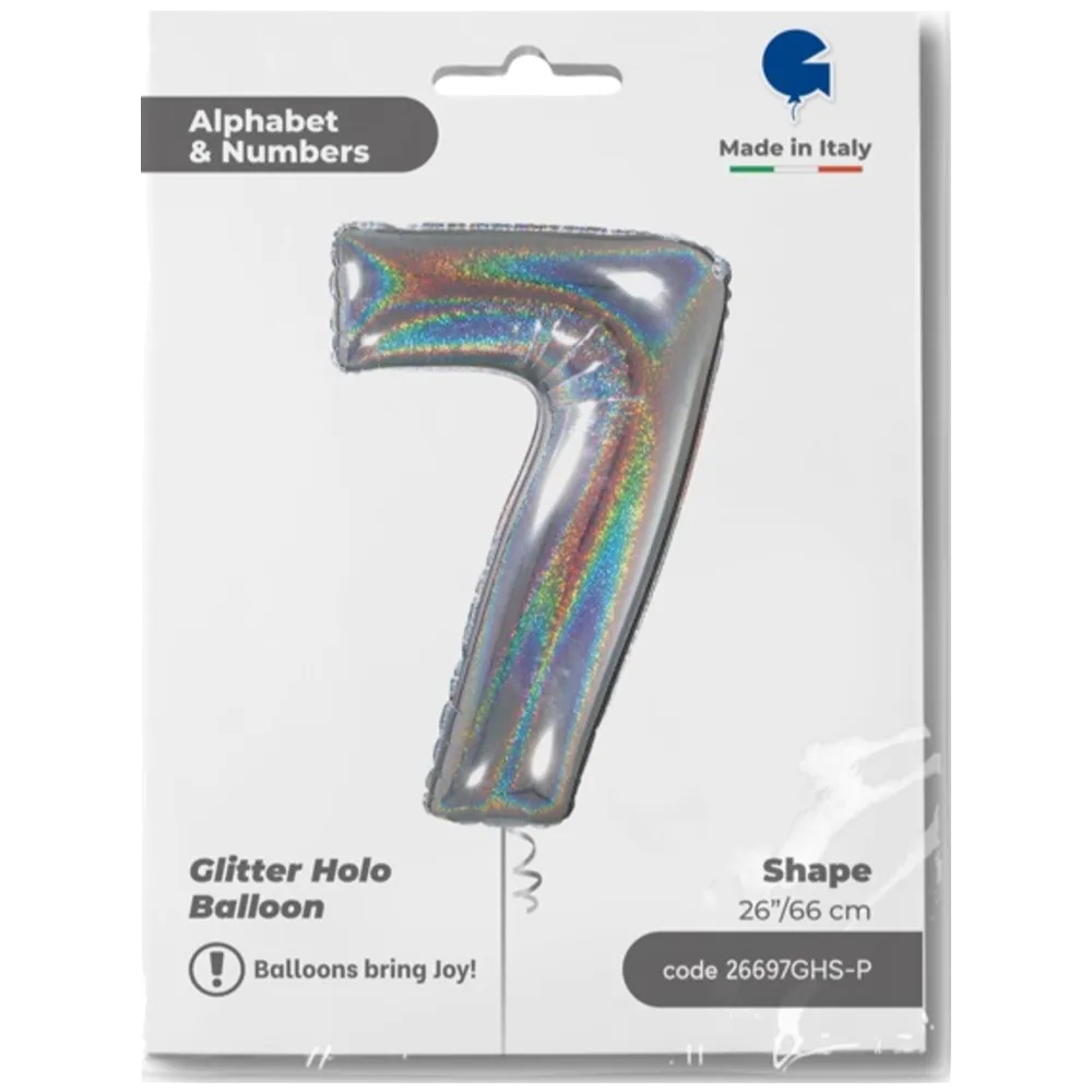 Balon Folie CIFRA 7 Holographic Glitter 66 cm Grabo