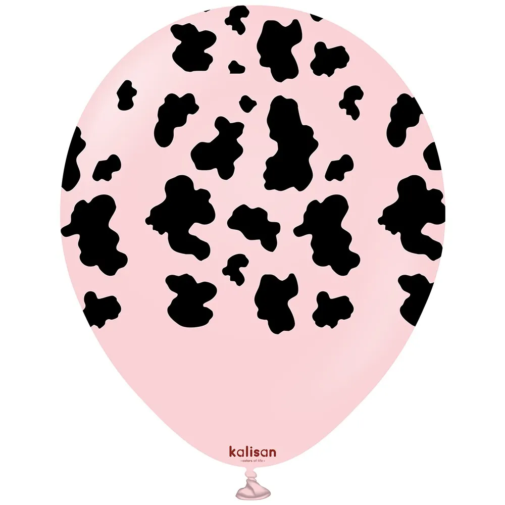 Baloane latex 30cm Safari Cow - Macaron Pink Print - Black