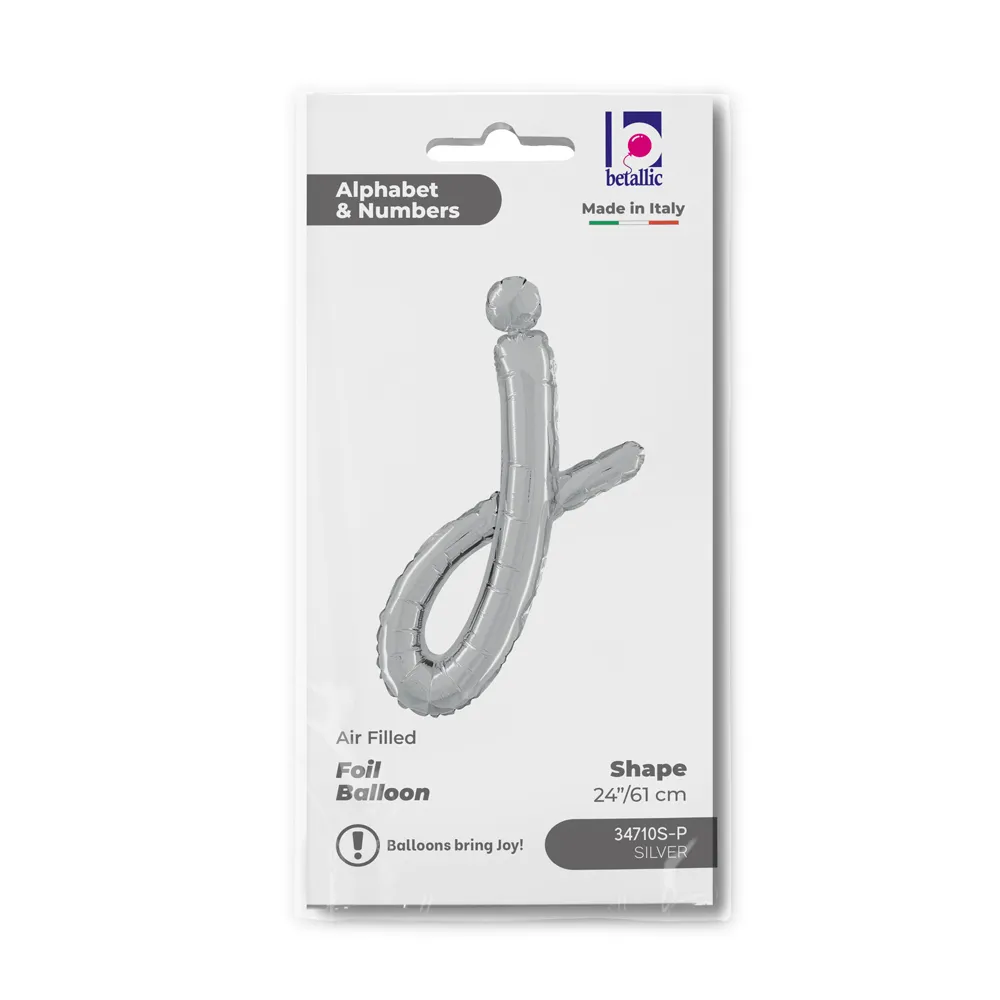 Balon Folie LITERA (AER) SCRIPT J Argintiu 61cm Grabo